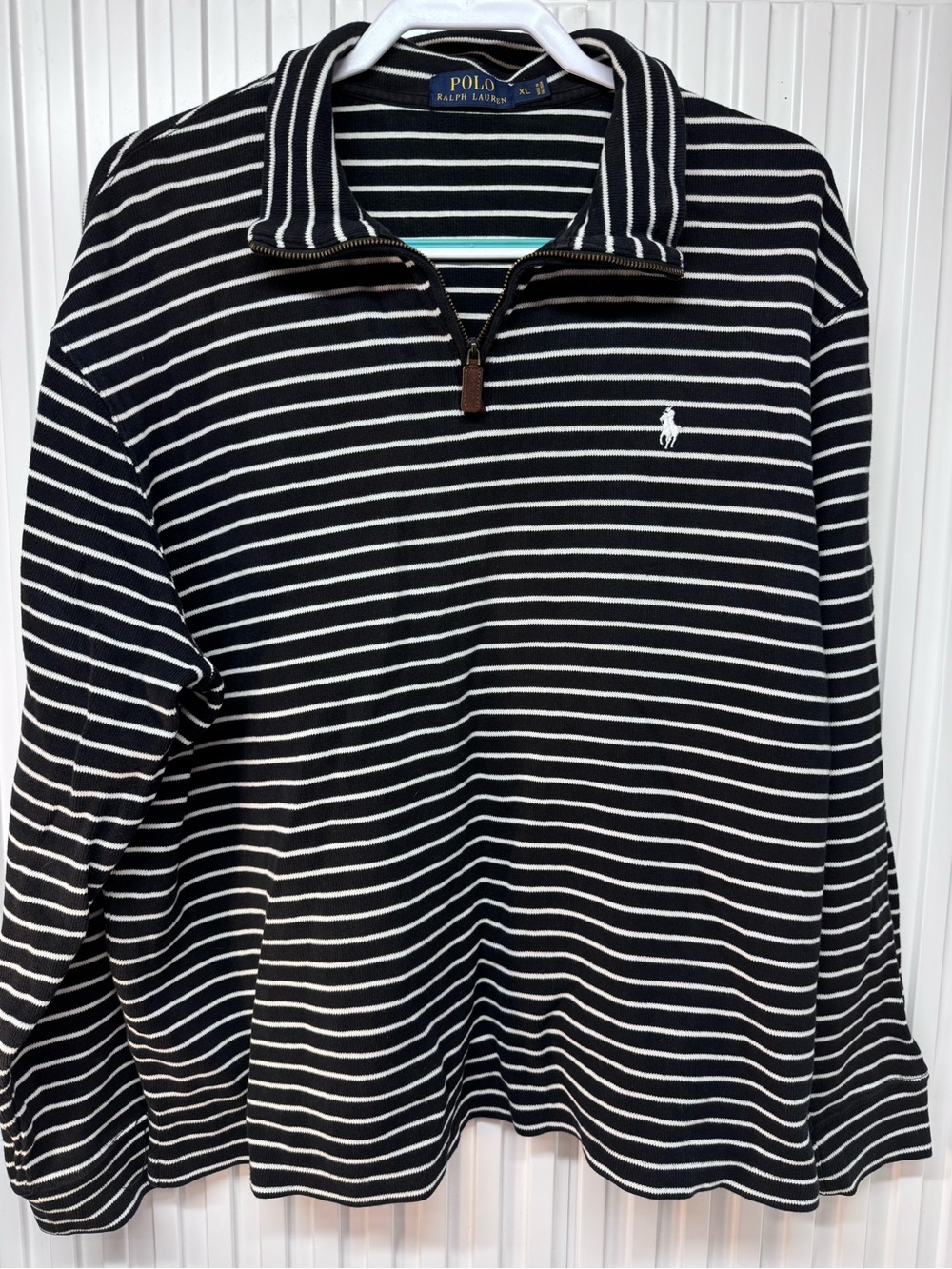 Polo by Ralph Lauren Black & White Striped Quarter-Zip sweater size xl